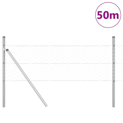 Fence with Posts Silver 0.5 x 50 m PVC-coated steel