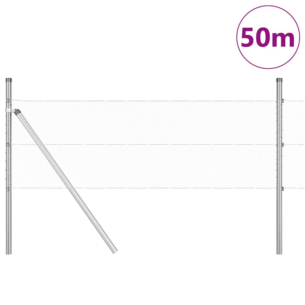 Fence with Posts Silver 0.8 x 50 m PVC-coated steel