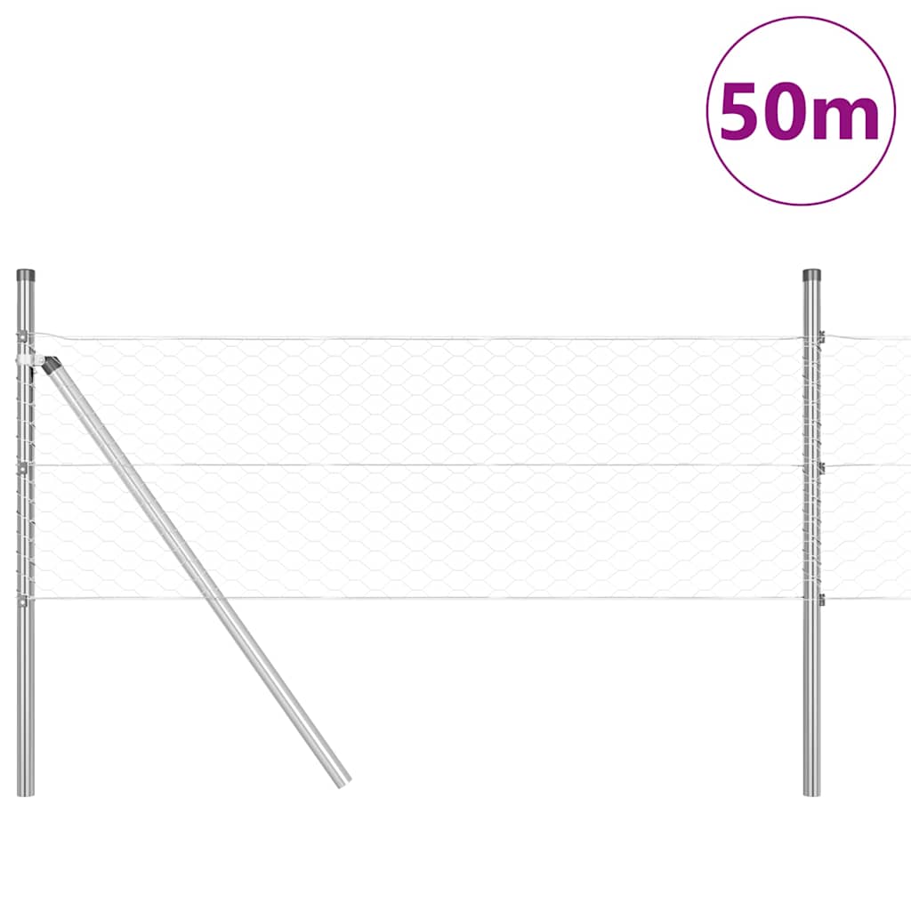 Fence with Posts Silver 0.8 x 50 m PVC-coated steel