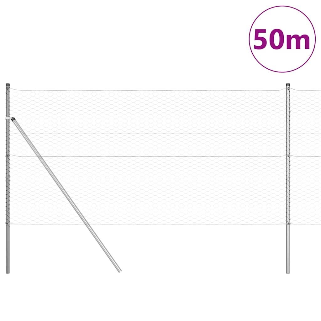 Fence with Posts Silver 1.2 x 50 m PVC-coated steel