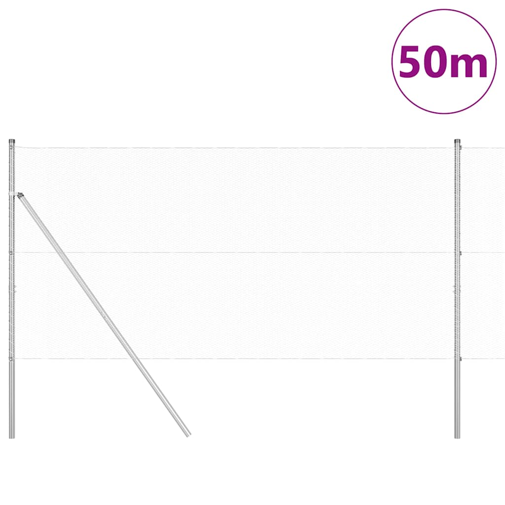 Fence with Posts Silver 1.4 x 50 m PVC-coated steel