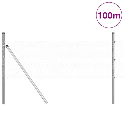 Fence with Posts Silver 0.5 x 100 m PVC-coated steel