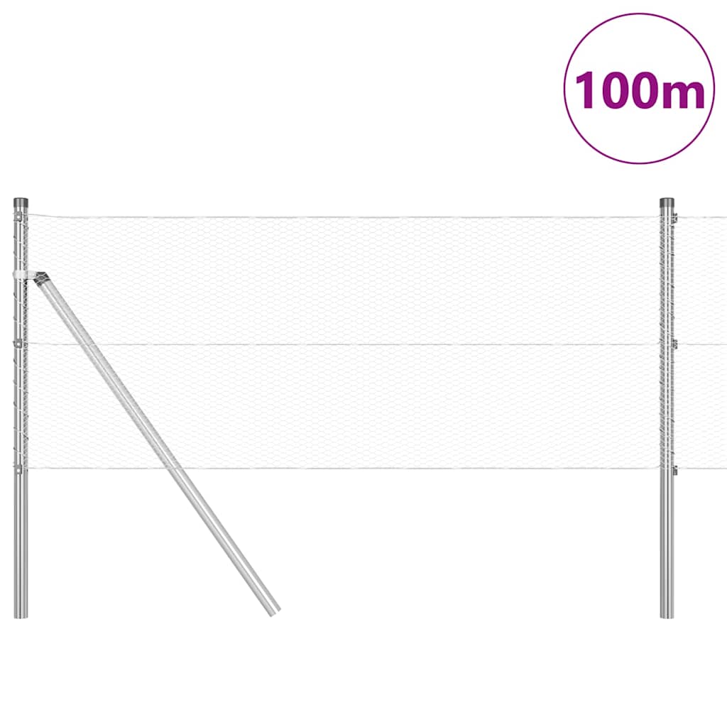 Fence with Posts Silver 0.6 x 100 m PVC-coated steel