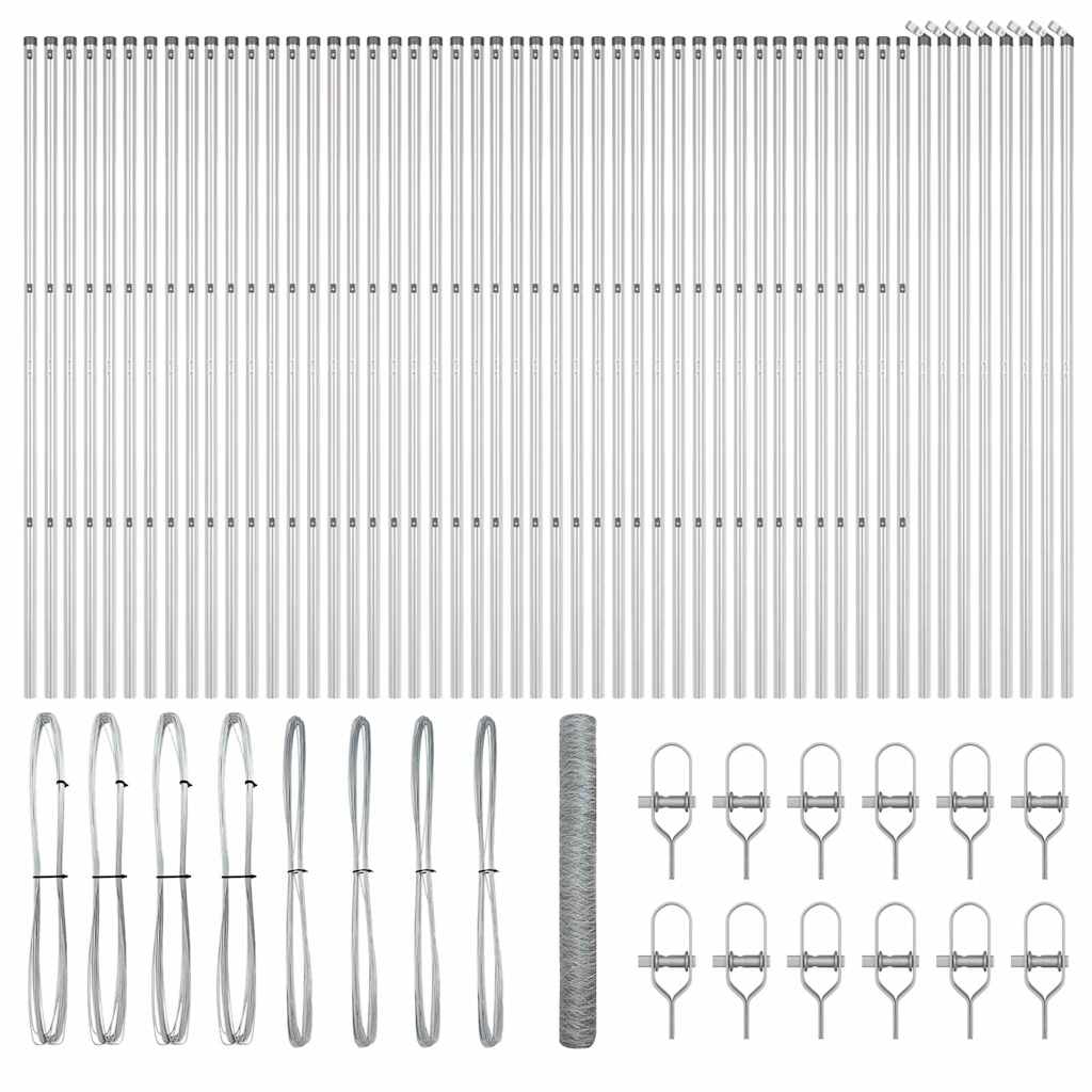 Fence with Posts Silver 1 x 100 m PVC-coated steel