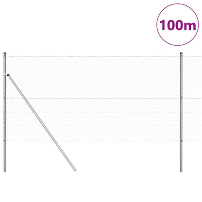 Fence with Posts Silver 1 x 100 m PVC-coated steel