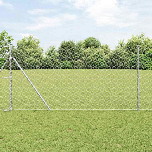 Fence with Posts Silver 1 x 100 m PVC-coated steel