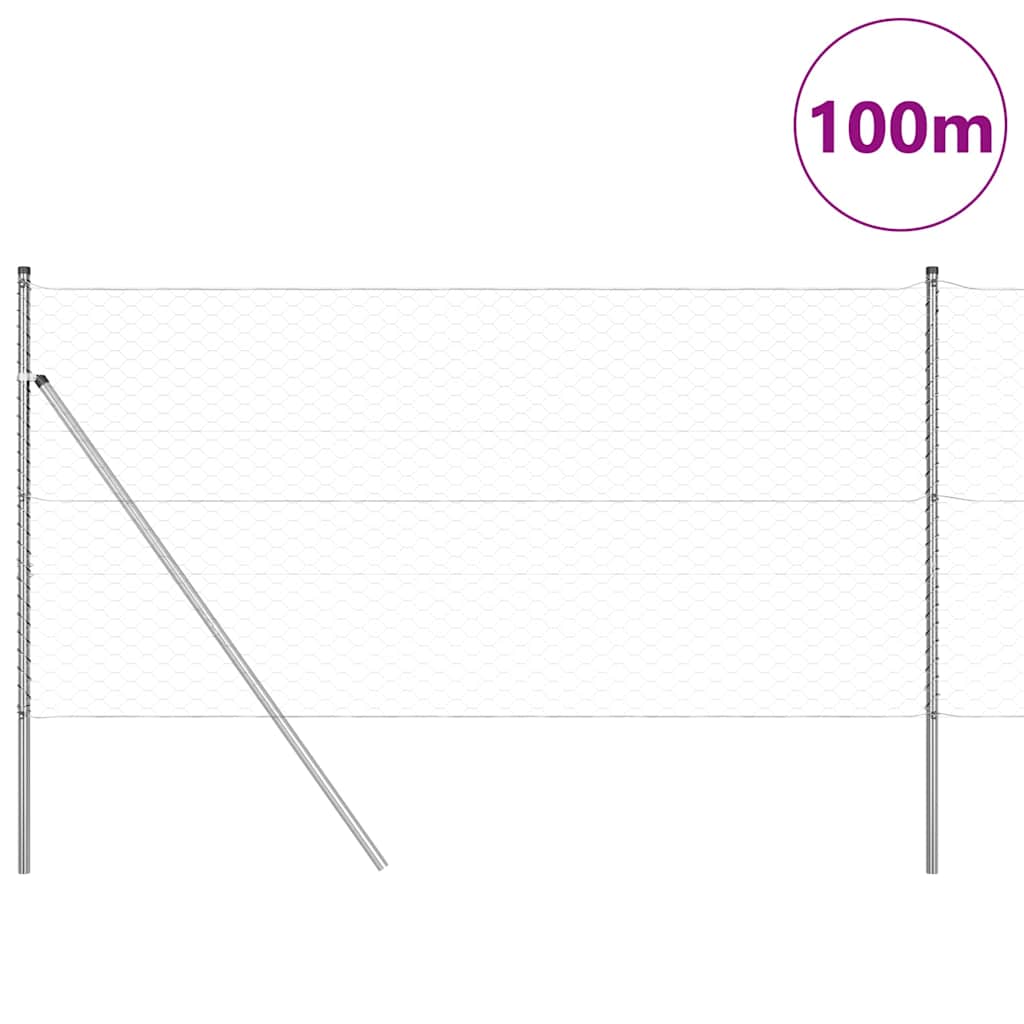 Fence with Posts Silver 1.2 x 100 m PVC-coated steel