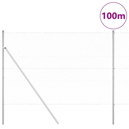 Fence with Posts Silver 1.5 x 100 m PVC-coated steel