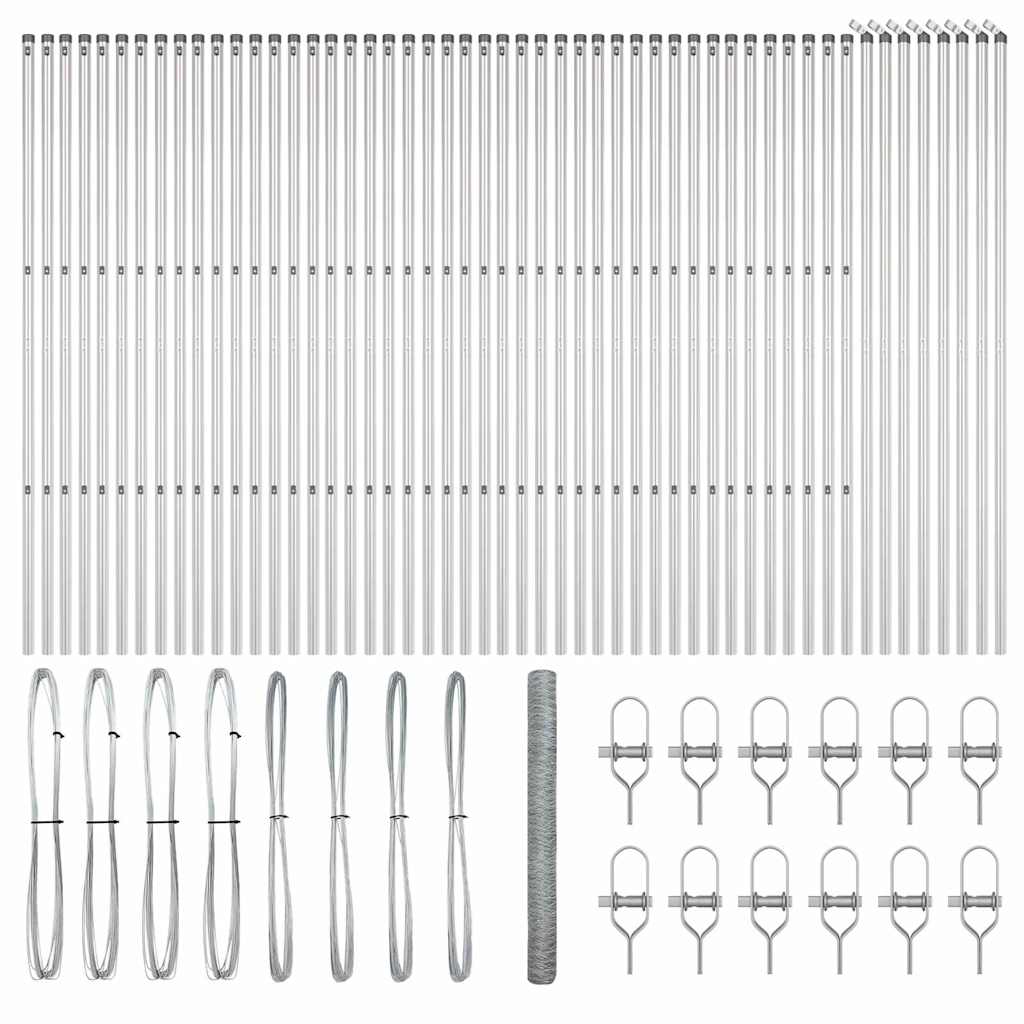 Fence with Posts Silver 1.5 x 100 m PVC-coated steel