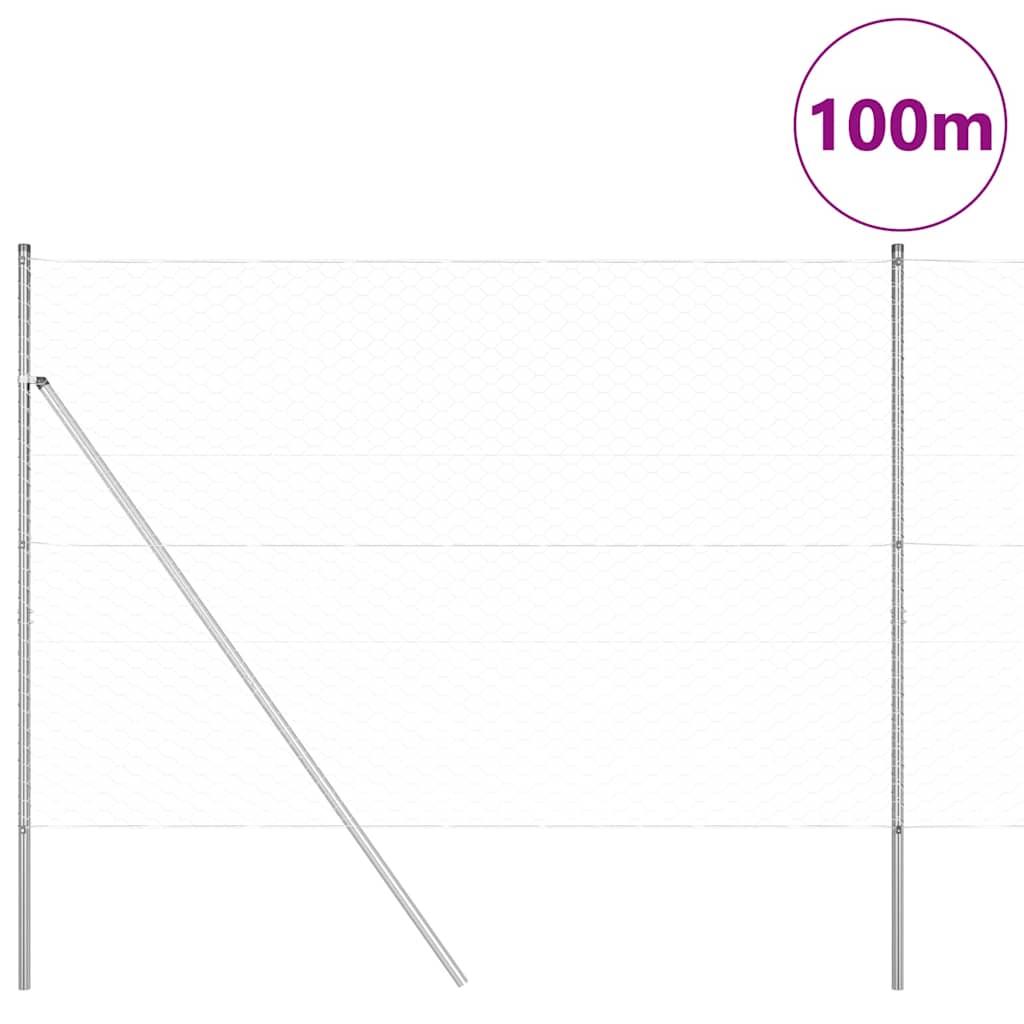 Fence with Posts Silver 1.5 x 100 m PVC-coated steel