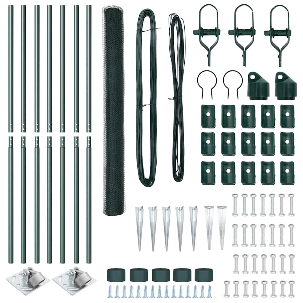 Fence with Posts Green 1.5 x 10 m PVC-coated steel