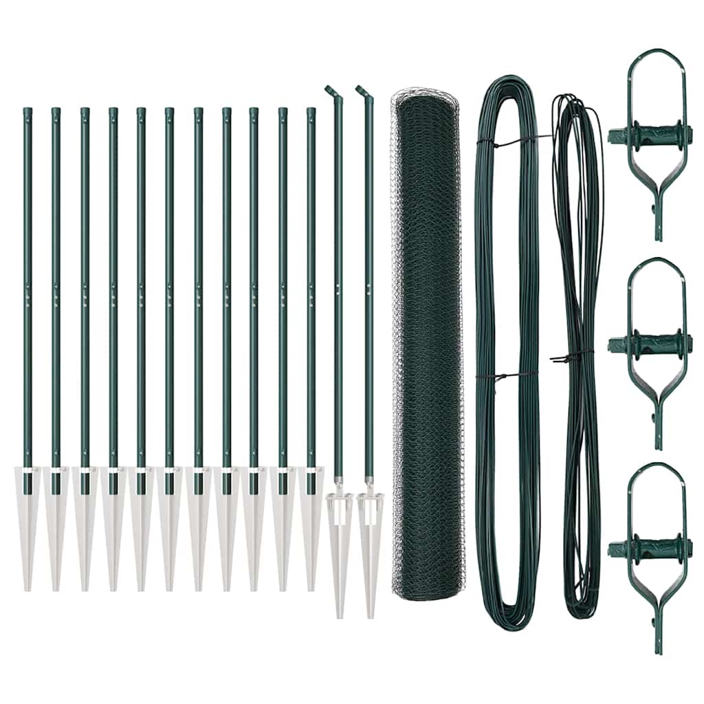 Fence with Posts Green 1.4 x 25 m PVC-coated steel