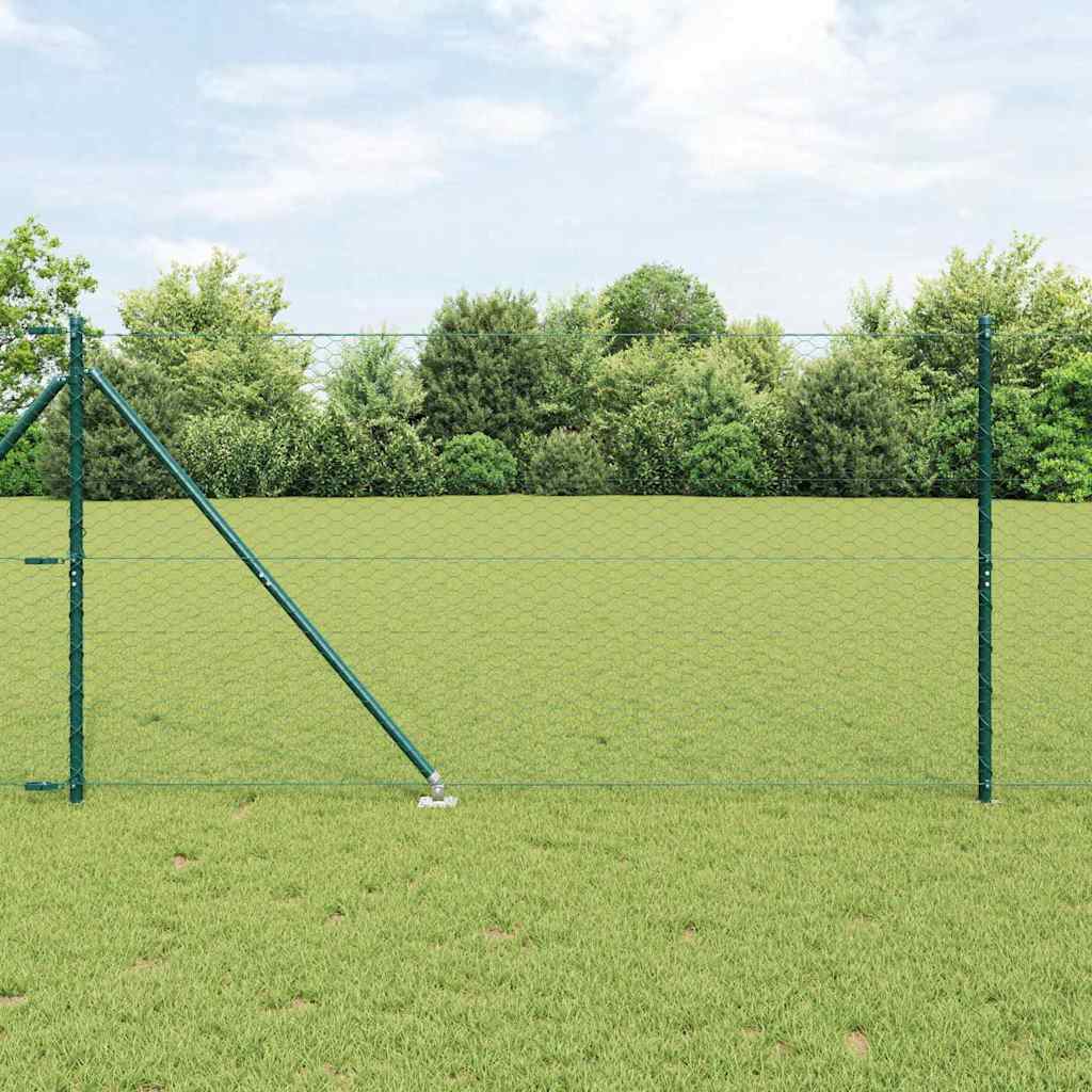Fence with Posts Green 1.4 x 25 m PVC-coated steel