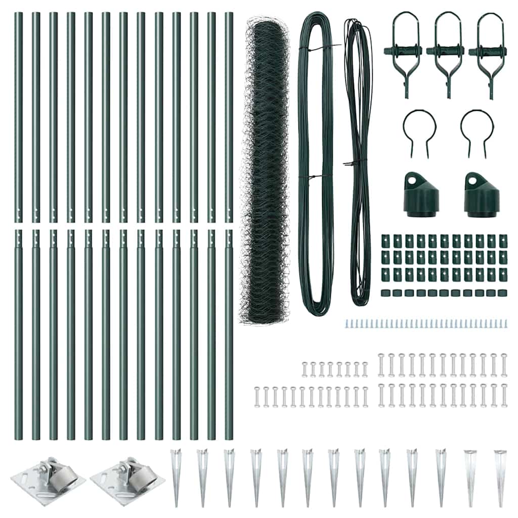 Fence with Posts Green 1.4 x 25 m PVC-coated steel