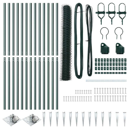 Fence with Posts Green 1.4 x 25 m PVC-coated steel