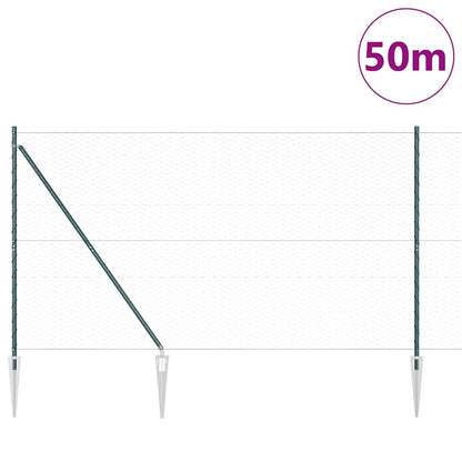 Fence with Posts Green 1.5 x 50 m PVC-coated steel