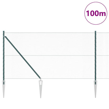 Fence with Posts Green 1 x 100 m PVC-coated steel