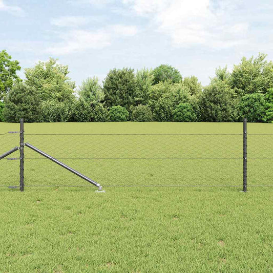 Fence with Posts Grey 0.4 x 10 m PVC-coated steel