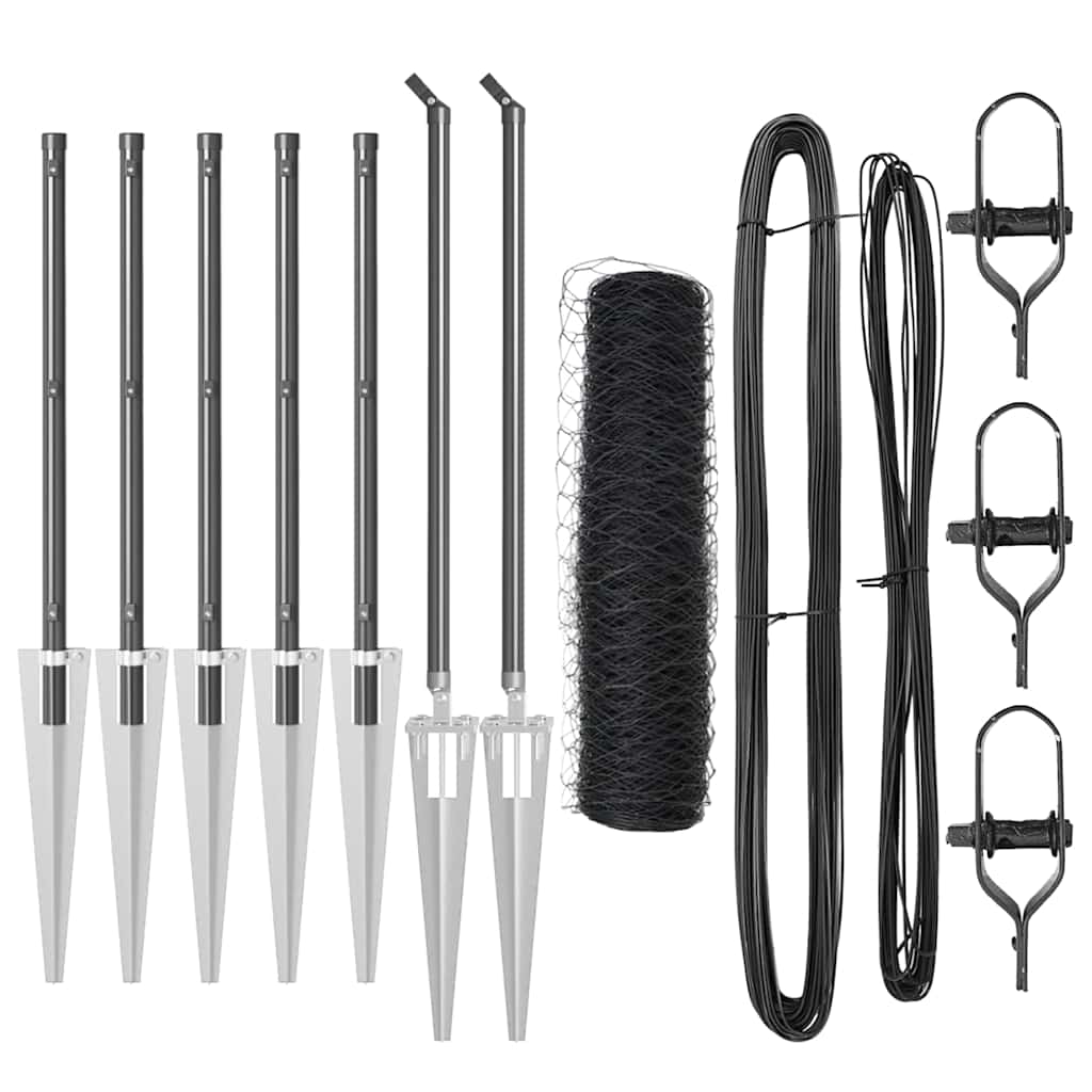 Fence with Posts Grey 0.4 x 10 m PVC-coated steel