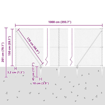 Fence with Posts Grey 1.5 x 10 m PVC-coated steel