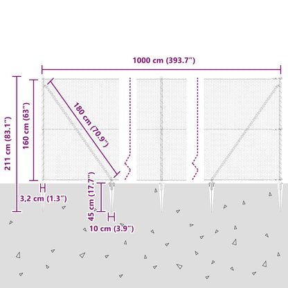 Fence with Posts Grey 1.6 x 10 m PVC-coated steel