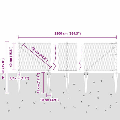 Fence with Posts Grey 0.4 x 25 m PVC-coated steel
