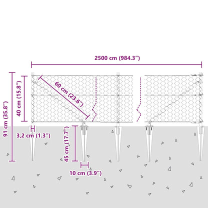 Fence with Posts Grey 0.4 x 25 m PVC-coated steel
