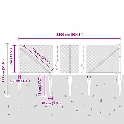 Fence with Posts Grey 0.8 x 25 m PVC-coated steel