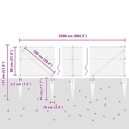 Fence with Posts Grey 0.8 x 25 m PVC-coated steel