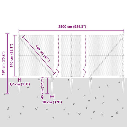 Fence with Posts Grey 1.4 x 25 m PVC-coated steel