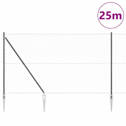 Fence with Posts Grey 1.6 x 25 m PVC-coated steel