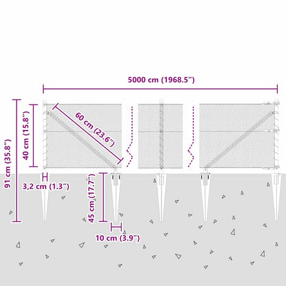 Fence with Posts Grey 0.4 x 50 m PVC-coated steel
