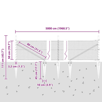 Fence with Posts Grey 0.5 x 50 m PVC-coated steel