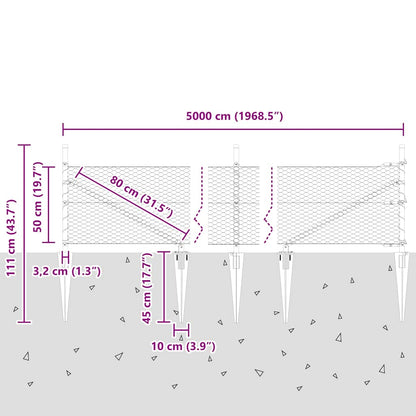 Fence with Posts Grey 0.5 x 50 m PVC-coated steel