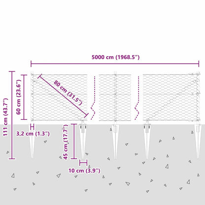 Fence with Posts Grey 0.6 x 50 m PVC-coated steel