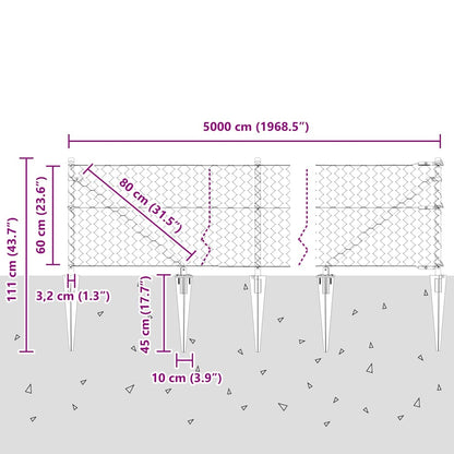 Fence with Posts Grey 0.6 x 50 m PVC-coated steel