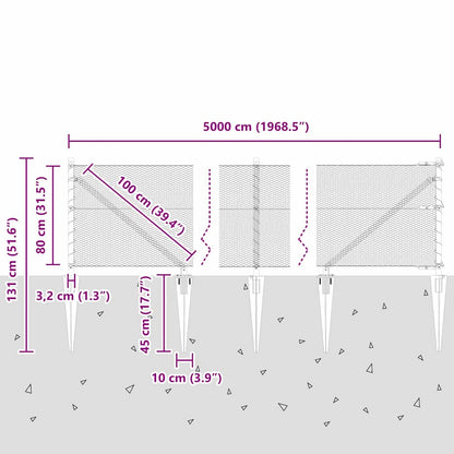 Fence with Posts Grey 0.8 x 50 m PVC-coated steel