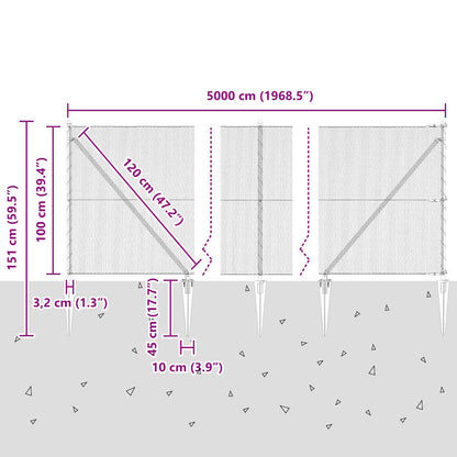 Fence with Posts Grey 1 x 50 m PVC-coated steel