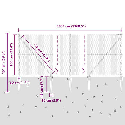 Fence with Posts Grey 1 x 50 m PVC-coated steel