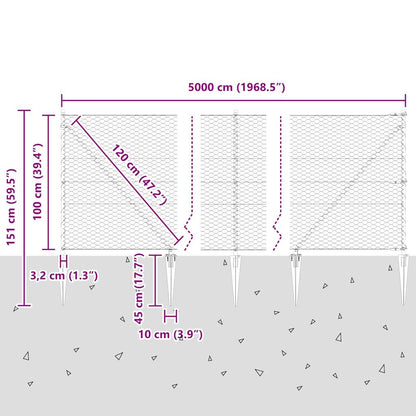 Fence with Posts Grey 1 x 50 m PVC-coated steel