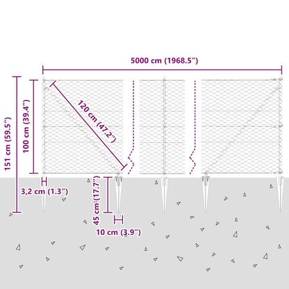 Fence with Posts Grey 1 x 50 m PVC-coated steel