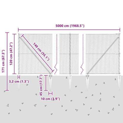 Fence with Posts Grey 1.2 x 50 m PVC-coated steel