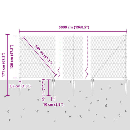 Fence with Posts Grey 1.2 x 50 m PVC-coated steel