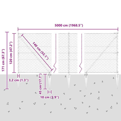 Fence with Posts Grey 1.2 x 50 m PVC-coated steel