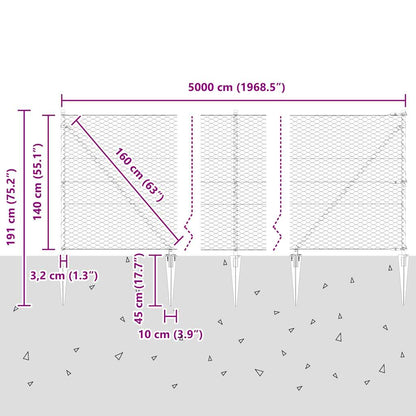 Fence with Posts Grey 1.4 x 50 m PVC-coated steel