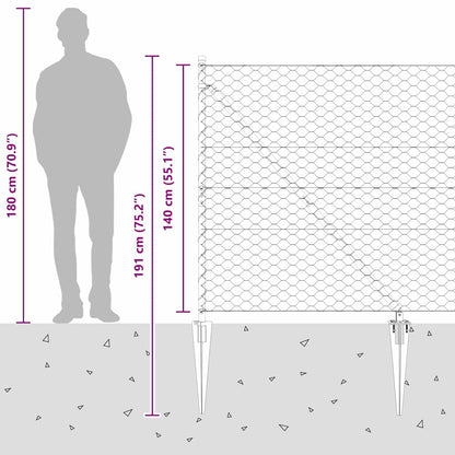 Fence with Posts Grey 1.4 x 50 m PVC-coated steel