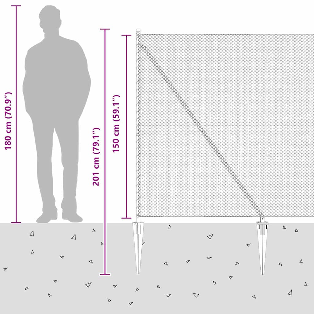 Fence with Posts Grey 1.5 x 50 m PVC-coated steel