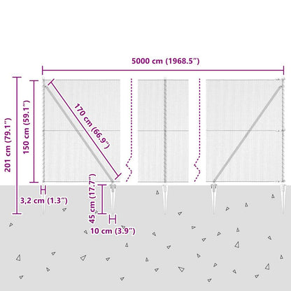 Fence with Posts Grey 1.5 x 50 m PVC-coated steel