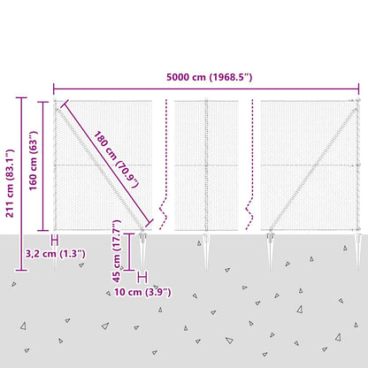Fence with Posts Grey 1.6 x 50 m PVC-coated steel