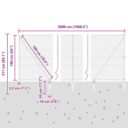 Fence with Posts Grey 1.6 x 50 m PVC-coated steel